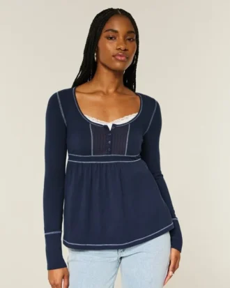Langermet Henley Babydoll-top