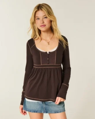 Langermet Henley Babydoll-top