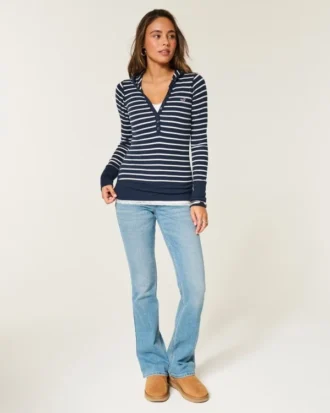 Langermet Henley med hette