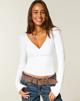 Langermet sømløs wrap-top