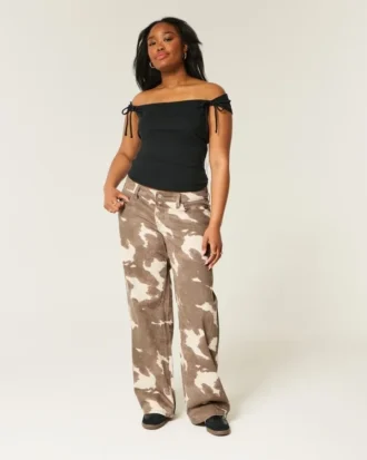 Lav midje baggy jeans med ku-mønster