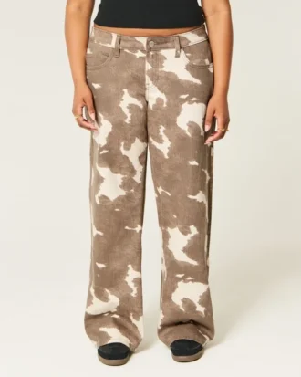 Lav midje baggy jeans med ku-mønster