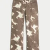 Lav midje baggy jeans med ku-mønster