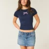 Lav midje brodert sløyfe denim miniskjørt