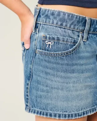 Lav midje brodert sløyfe denim miniskjørt