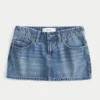 Lav midje brodert sløyfe denim miniskjørt