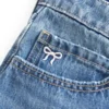 Lav midje brodert sløyfe denim miniskjørt