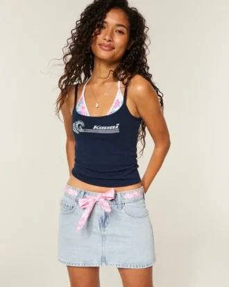 Lav midje Denim miniskjørt med bånd
