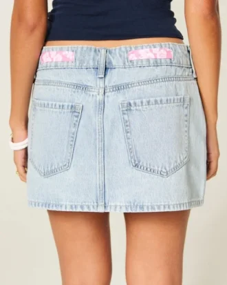 Lav midje Denim miniskjørt med bånd