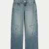 Lav midje, medium vasket baggy jeans med stjernegrafikk