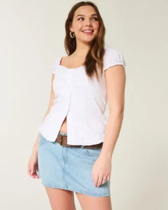 Lav midje miniskjørt i denim med jernbanestriper