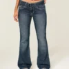 Lav midje, mørk vask, belte, bootcut jeans