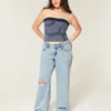 Lav midje, revne, lyse, baggy jeans
