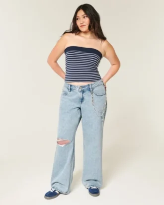 Lav midje, revne, lyse, baggy jeans