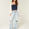 Lav midje, revne, lyse, baggy jeans