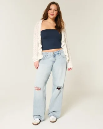 Lav midje, revne, lyse, baggy jeans