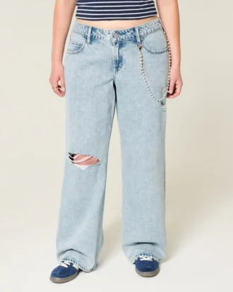 Lav midje, revne, lyse, baggy jeans