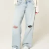 Lav midje, revne, lyse, baggy jeans