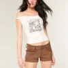 Lav midje shorts i imitert semsket skinn