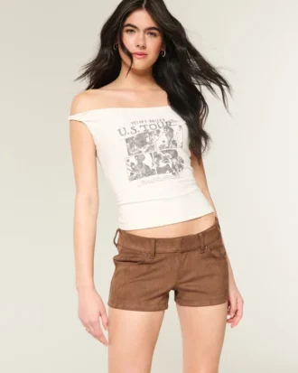 Lav midje shorts i imitert semsket skinn
