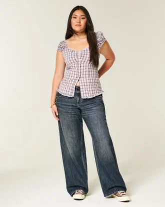 Lav midje Y2K mørkvasket baggy jeans