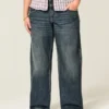 Lav midje Y2K mørkvasket baggy jeans