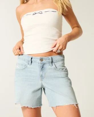 Lavmidje, lysvasket, baggy denimshorts 5″