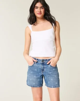 Lavt sittende baggy denimshorts med sløyfemønster
