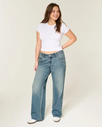 Lavt sittende baggy jeans i medium vask