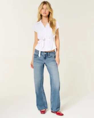 Lavt sittende baggy jeans i medium vask