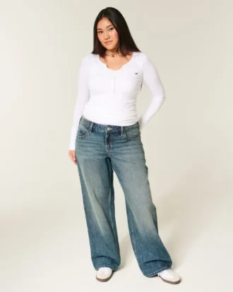 Lavt sittende baggy jeans i medium vask
