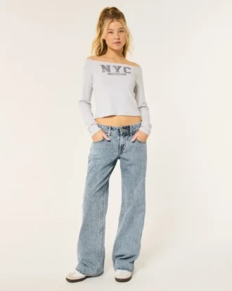 Lavt sittende baggy jeans i medium vask