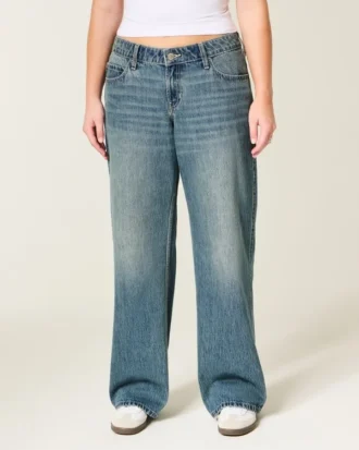 Lavt sittende baggy jeans i medium vask
