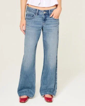 Lavt sittende baggy jeans i medium vask