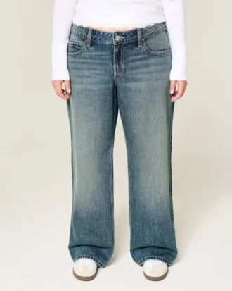 Lavt sittende baggy jeans i medium vask