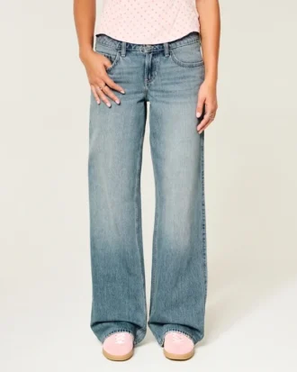 Lavt sittende baggy jeans i medium vask