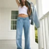 Lavt sittende baggy jeans i medium vask