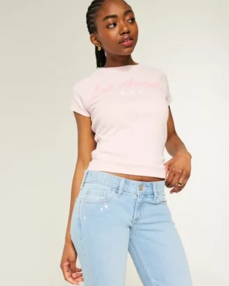 Lavt sittende bootcut-jeans med stjernebroderi