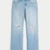 Lavt sittende, lettvasket, avslappet, rett jeans med rift