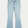 Lavt sittende, lettvasket bootcut-jeans med broderi og rift