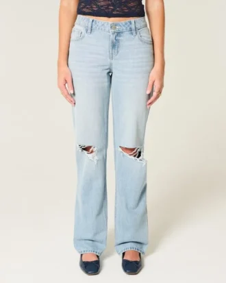 Lavt sittende, lysvaskede, revne, løse jeans