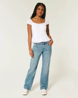 Lavt sittende, mediumvasket, avslappet, rett jeans