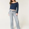 Lavt sittende, mediumvasket, avslappet, rett jeans