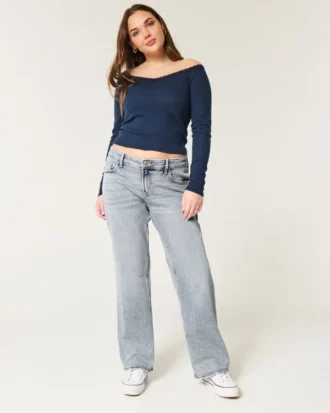 Lavt sittende, mediumvasket, avslappet, rett jeans
