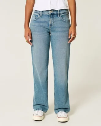 Lavt sittende, mediumvasket, avslappet, rett jeans