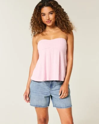 Lavt sittende, mediumvasket, foldbar midje, baggy denimshorts 5″