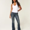 Lavt sittende, mørkvaskede bootcut-jeans med broderi