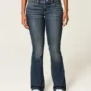 Lavt sittende, mørkvaskede bootcut-jeans med broderi