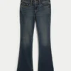 Lavt sittende, mørkvaskede bootcut-jeans med broderi