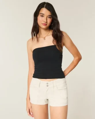 Lavt sittende poplin-shorts med blomstermønster på baklommen